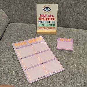 Planner Set, Sticky notes, & May All negative energy be returned to sender sign